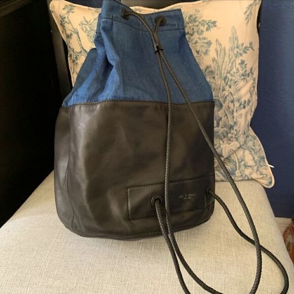 Rag & Bone Walker Cinched Drawstring Leather & Denim Backpack Bag main image 6